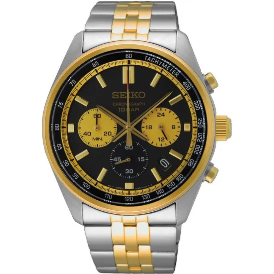Seiko Chronograph bicolor goldfarben silberfarben mit Zifferblatt schwarz SSB430P1