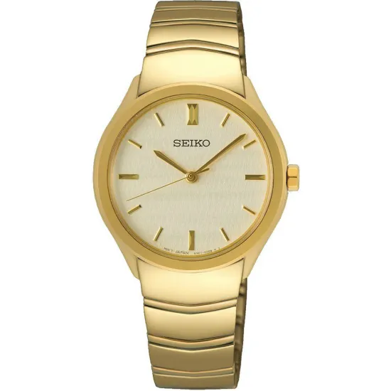 Seiko Damenuhr goldfarben mit Gliederband und goldfarbenem Zifferblatt SUR552P1
