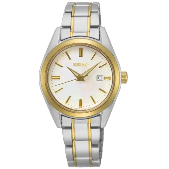 Seiko Damenuhr silber goldfarben mit Edelstahlband und Saphirglas SUR636P1