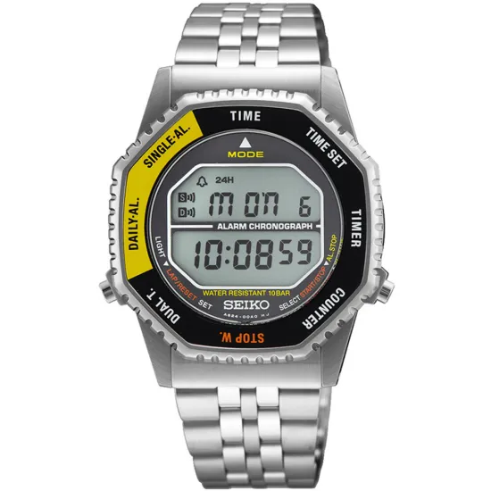 Seiko Digitaluhr Alarm Chronograph Rotocall gelb schwarz silber SMGG17P1