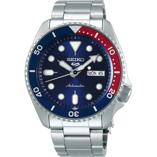 Seiko Herrenuhr 5 Sports Automatik silberfarben blau rot SRPD53K1