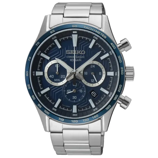 Seiko Herrenuhr Chronograph Sport blau silberfarben mit Edelstahlband SSB445P1