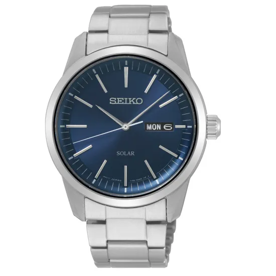 Seiko Herrenuhr Klassik Solar silberfarben Zifferblatt blau Saphirglas SNE525P1