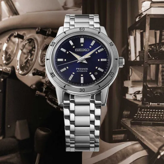 Seiko Herrenuhr Presage Automatic Style 60s blau silberfarben SRPL07J1