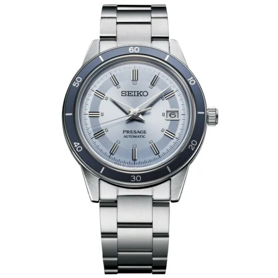 Seiko Herrenuhr Presage Style 60s Automatik Limited Edition silberfarben hellblau SRPL19J1