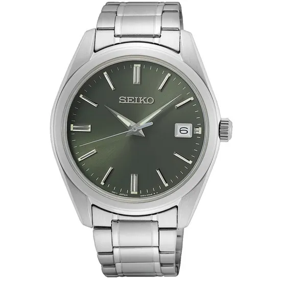 Seiko Herrenuhr Saphirglas mit dunkelgrünem Zifferblatt und Edelstahlband SUR527P1