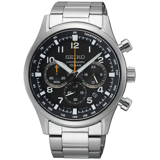 Seiko Herrenuhr Sport Chronograph schwarz silberfarben mit Saphirglas SSB447P1