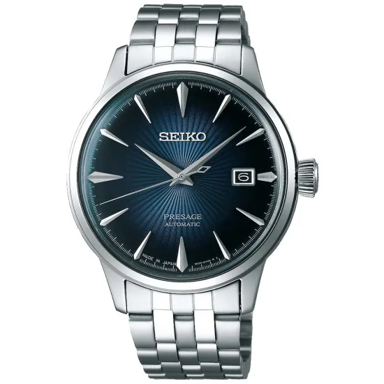 Seiko Presage Automatikuhr mit Edelstahlband blau silber SRPB41J1