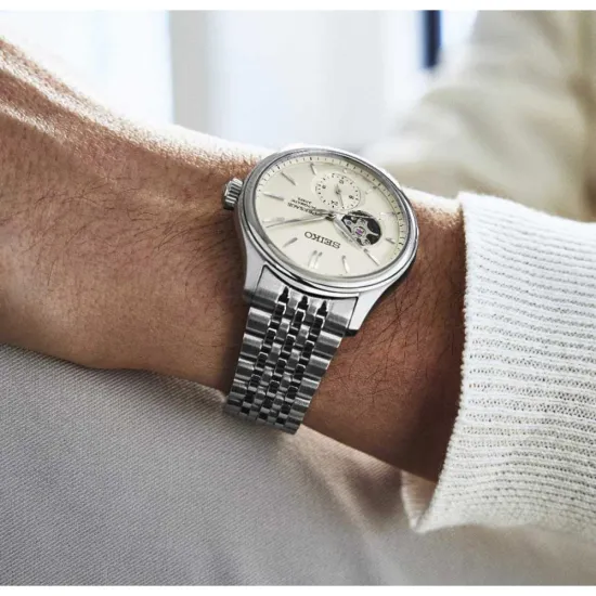 Seiko Presage Automatikuhr Shiro-iro silberfarben creme Open Heart SPB469J1