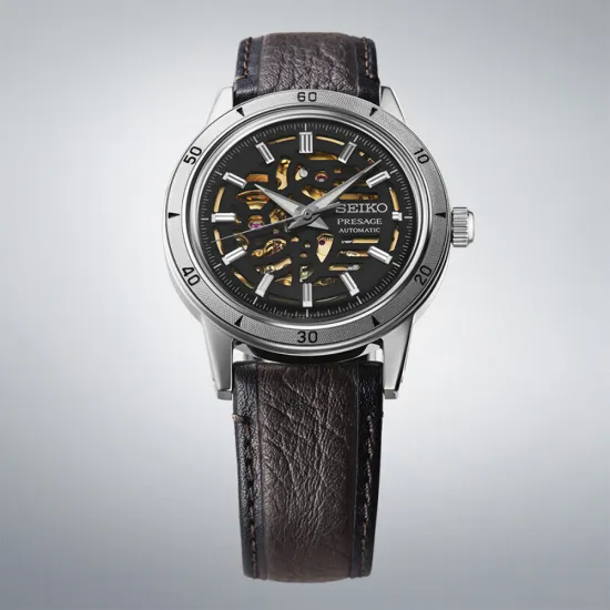 Seiko Presage Automatikuhr Style 60 Skeleton mit dunkelbraunen Lederband SSA461J1