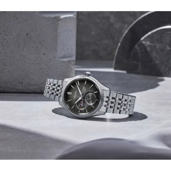 Seiko Presage Automatikuhr Sumi-iro silberfarben schwarz Open Heart SPB471J1