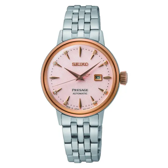 Seiko Presage Damenuhr Automatik Edelstahlband silber rosegoldfarben SRE012J1