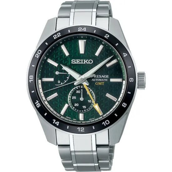 Seiko Presage Sharp Edged GMT Automatikuhr grün silberfarben schwarz SPB219J1