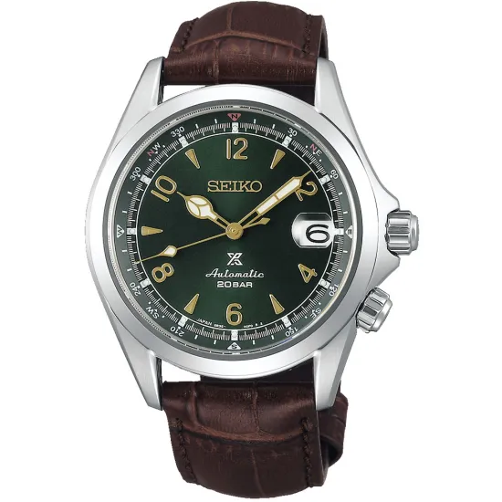 Seiko Prospex Automatik Herrenuhr Alpinist grün mit braunem Lederband SPB121J1
