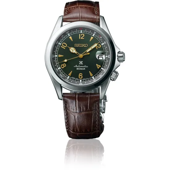 Seiko Prospex Automatik Herrenuhr Alpinist grün mit braunem Lederband SPB121J1
