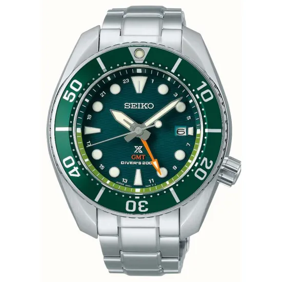 Seiko Prospex SUMO Solar GMT Herrenuhr grün mit Edelstahlband SFK003J1