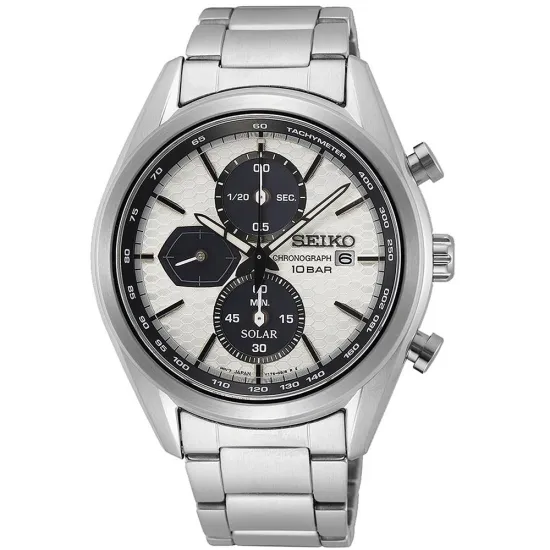 Seiko Solar Herrenuhr Chronograph silberfarben schwarz Edelstahlband SSC769P1