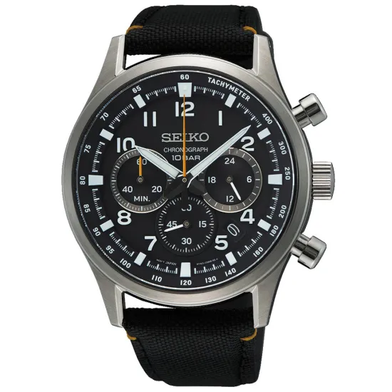 Seiko Sport Chrono silberfarben mit Saphirglas und schwarzen Textilband SSB449P1