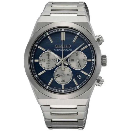 Seiko Sport Chronograph blau silberfarben mit Edelstahlband und Saphirglas SSB453P1