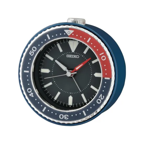 Seiko Wecker mit lumineszierenden Zeigern dunkelblau rot QHE184E