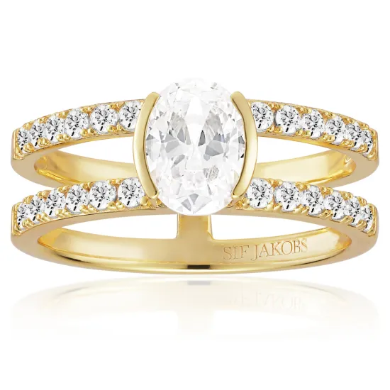 SIF JAKOBS Ring Ellisse Carezza Piccolo 925er Silber vergoldet Gr. 56 SJ-R2357-CZ-YG-56