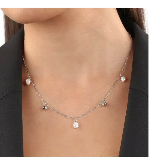 s.Oliver Halskette 925 Silber mit Muschelkernperlen 45 cm 2037815