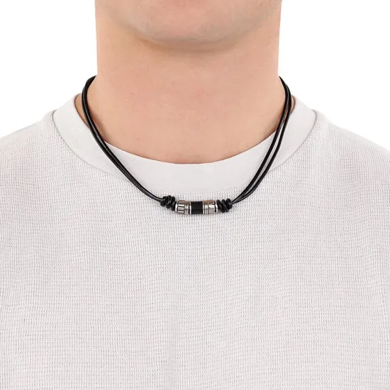 s.Oliver Herrenhalskette Lederkette mit Beads Details 50 cm 2038006