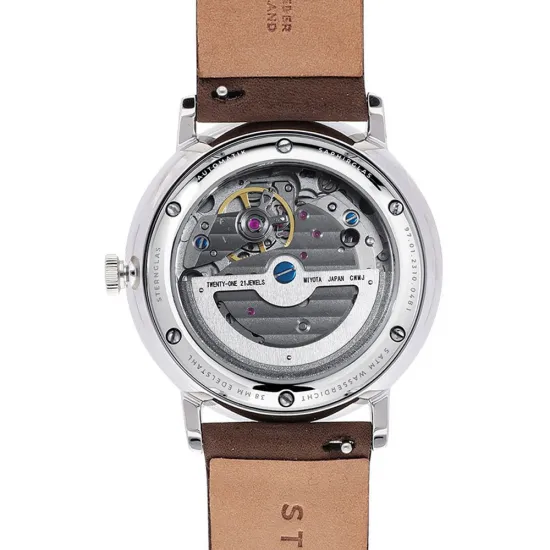 STERNGLAS Automatikuhr LUMATIK hellblau Lederband braun S02-LM17-PR04