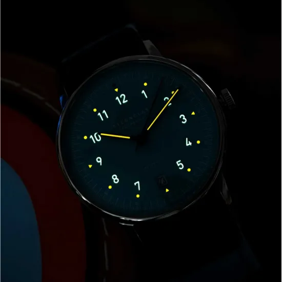 STERNGLAS Automatikuhr LUMATIK hellblau Lederband schwarz S02-LM17-PR07