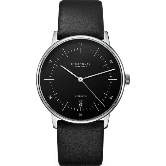 STERNGLAS Automatikuhr NAOS schwarz silberfarben mit schwarzem Lederband