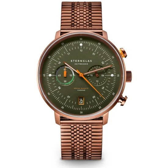 STERNGLAS Hamburg Chronograph Mecha Quarz Werk Bronze olive Edelstahlband S01-HC35-ME10