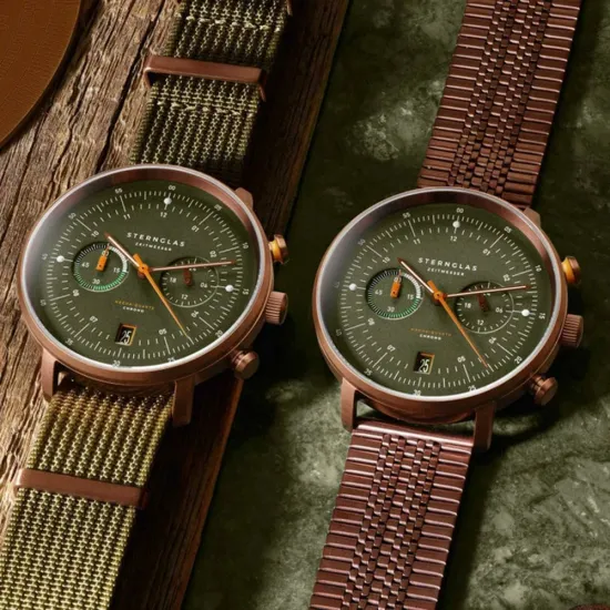 STERNGLAS Hamburg Chronograph Mecha Quarz Werk Bronze olive Edelstahlband S01-HC35-ME10