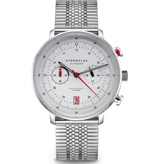 STERNGLAS Hamburg Chronograph Mecha Quarz Werk Edelstahlband S01-HC10-ME08