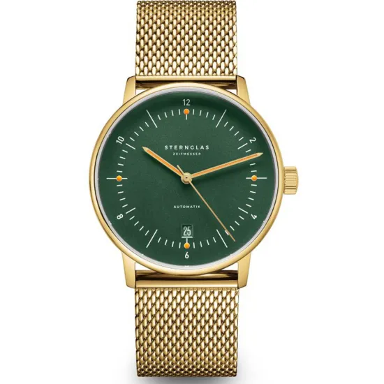STERNGLAS Naos Automatikuhr Milaniseband goldfarben Zifferblatt grün S02-NA22-MI05