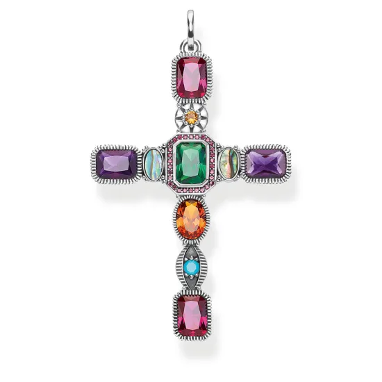 Thomas Sabo Anhänger Kreuz mit bunten Steinen Silber 925 PE859-294-7