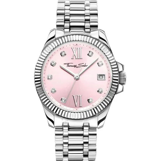 Thomas Sabo Damenuhr Diva pink mit weissen Steinen silberfarben WA0401-201-204-33MM