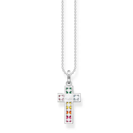 Thomas Sabo Halskette Kreuz bunte Steine Silber 925 KE2166-477-7-L45V