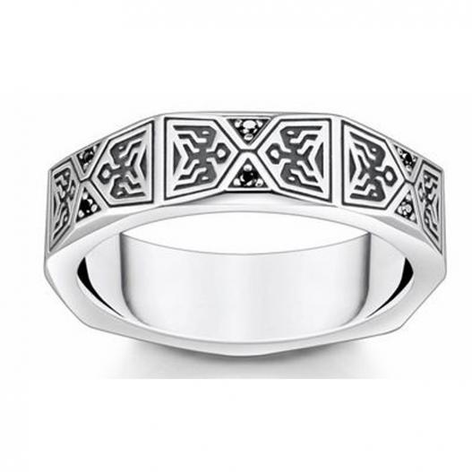 Thomas Sabo Ring facettiertes Design schwarze Steine Silber 925  Gr.62 TR2432-643-11-62