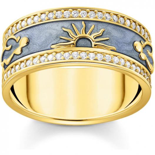 Thomas Sabo Ring mit blauer Emaille Gr. 56 Silber 925 vergoldet TR2450-565-1-56