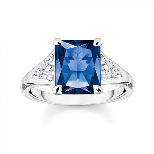 Thomas Sabo Ring mit blauem Stein Zirkonia weiss Gr. 56 Silber 925 TR2362-166-1-56