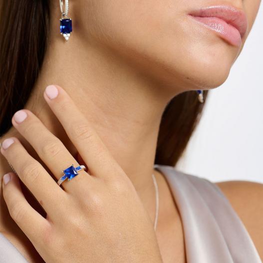 Thomas Sabo Ring mit blauen und weissen Steinen Gr. 58 Silber 925 TR2380-166-1-58
