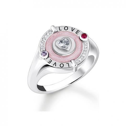Thomas Sabo Ring mit rosa Email Gr. 56 Silber 925 TR2447-390-9-56