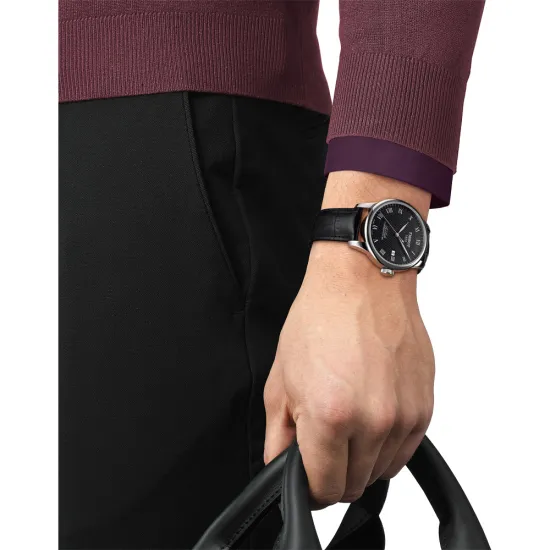 Tissot Automatikuhr Le Locle Power 80 silberfarben schwarz Lederband T006.407.16.053.00