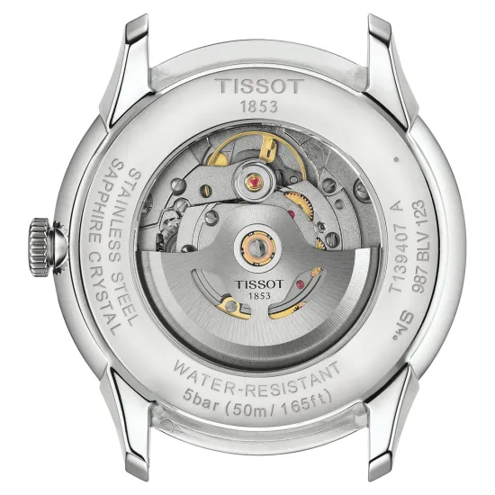 Tissot Herrenuhr Chemin des Tourelles Powermatic 80 blau Lederband braun T1394071604100