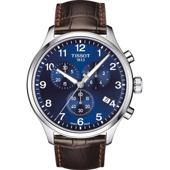Tissot Herrenuhr Chrono XL blau silberfarben braun Lederband T116.617.16.047.00