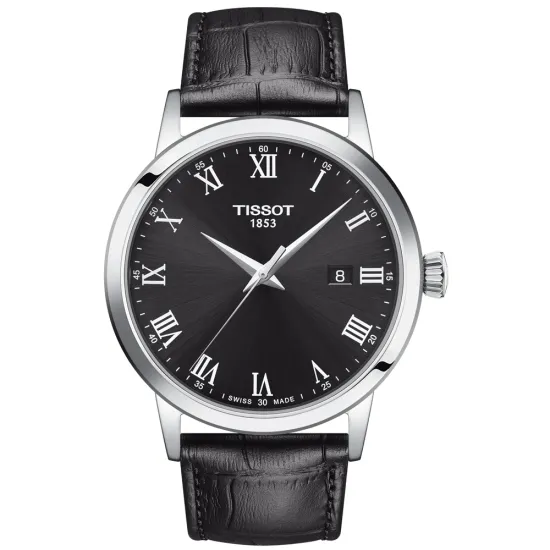 Tissot Herrenuhr Classic Dream silberfarben schwarz mit Lederband T129.410.16.053.00