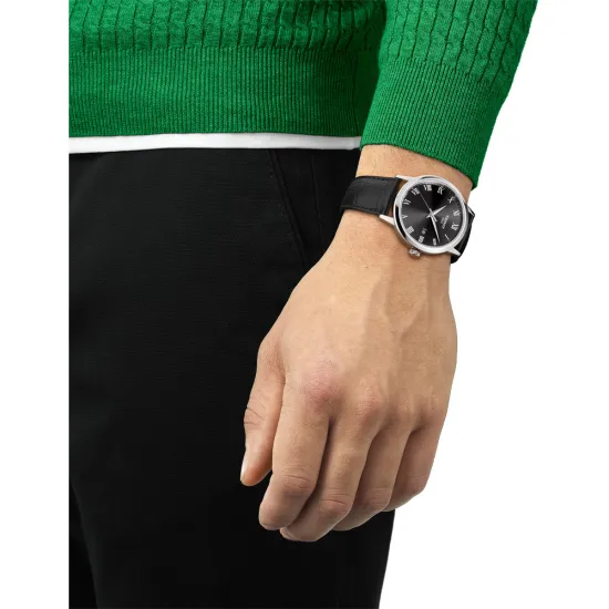 Tissot Herrenuhr Classic Dream silberfarben schwarz mit Lederband T129.410.16.053.00