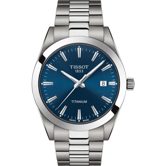 Tissot Herrenuhr Gentleman Titanium blau silberfarben Titanband T127.410.44.041.00