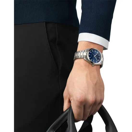 Tissot Herrenuhr Gentleman Titanium blau silberfarben Titanband T127.410.44.041.00