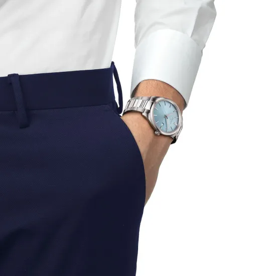 Tissot Herrenuhr PR100 Quarz hellblau silberfarben mit Edelstahlband T150.410.11.351.00